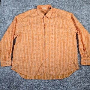 Tommy Bahama Shirt Mens XXL Orange Striped Linen Button Up Long Sleeve FLAW